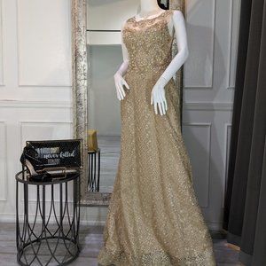 Gold Formal Evening Prom Dress Gown
